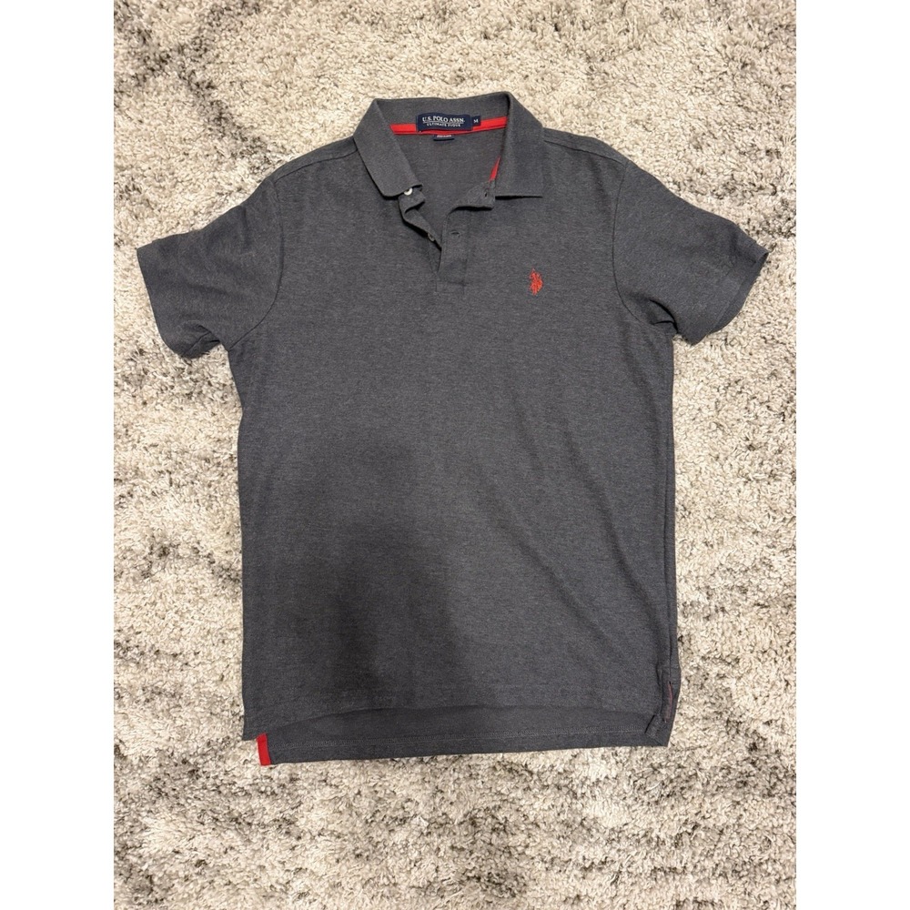 U.S. Polo Assn Ultimate Pique Polo Shirt Mens M Gray Red Logo Short Sleeve